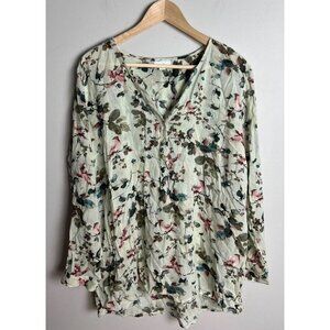J Jill Floral Tunic Blouse Half Button Down Knit Size Large Cotton Blend Women’s